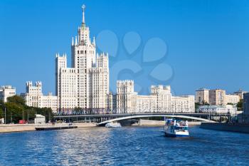 Moscow cityscape with Stalin's high-rise building on kotelnicheskaya embankment