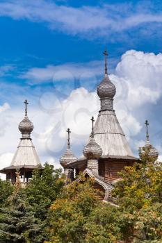 wooden churches of Russia under blue sky