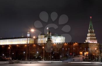 Towers of Moscow Kremlin at night, Russia