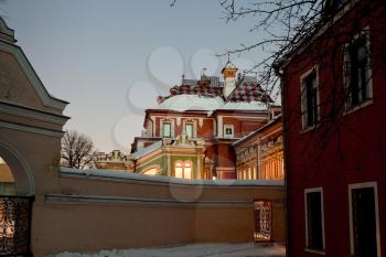 view of Volkov-Yusupov Palace in Moscow, Russia, at winter night