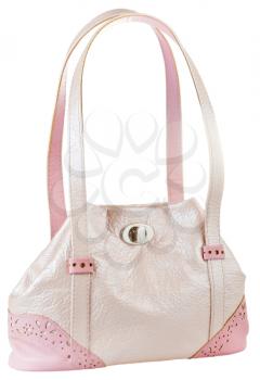 pink leather woman's bag isolated on white