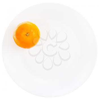 one orange on white plate isolated on white background