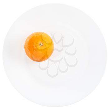 one orange on white plate isolated on white background