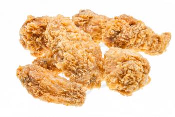 several hot fried chicken wings isolated white background