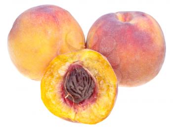 three fresh peaches isolated on white background