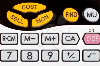 cost, sell, margin keys of financial calculator close up