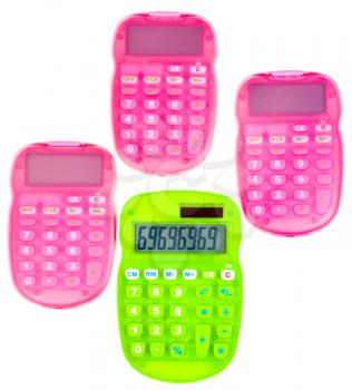 pink and green calculators isolated on white background