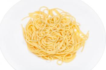 Spaghetti al burro on white plate isolated on white background