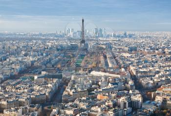view on Eiffel Tower and panorama of Paris in winter afternoon