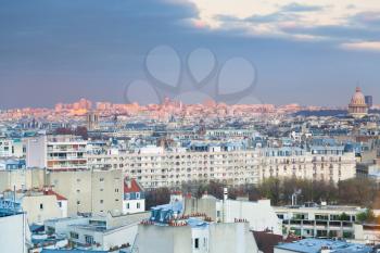 View over the 6th arrondissement Saint-Germain-des-Pres in Paris at evening
