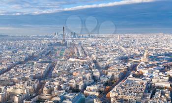 view on Eiffel Tower and panorama of Paris in winter afternoon