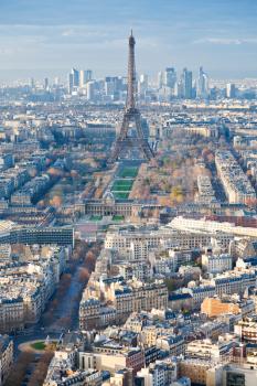 view on Eiffel Tower and panorama of Paris in winter day