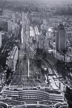 above view over Paris Montparnasse terminus railways