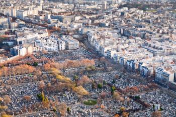 view on Montparnasse Cemetery and panorama of Paris in winter day