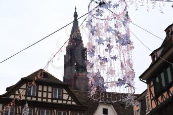 Christmas ornament in medieval european town