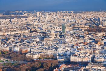 view on Luxembourg gardens and panorama of Paris in winter evening