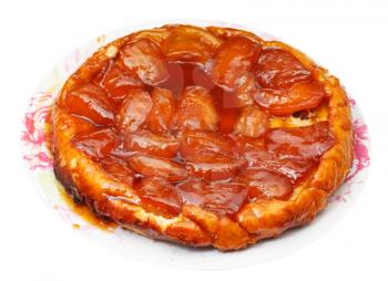 apple pie tarte Tatin on plate isolated on white background