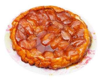 apple pie tart Tatin on plate isolated on white background