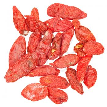 handful of Dried goji berries isolated on white background