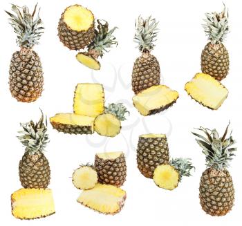 set of ripe pineapples isolated on white background