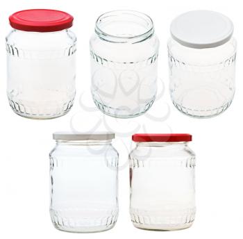 set of glass jar isolated on white background