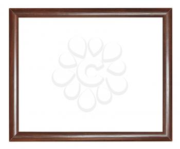 simple narrow dark brown wooden picture frame with cut out canvas isolated on white background