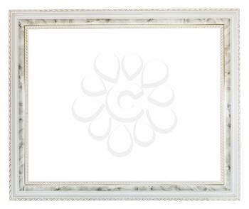 grey wide carved wooden picture frame with cut out canvas isolated on white background