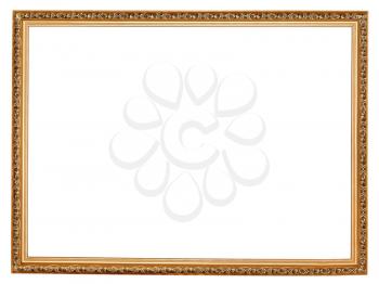 narrow golden carved wooden picture frame with cut out canvas isolated on white background