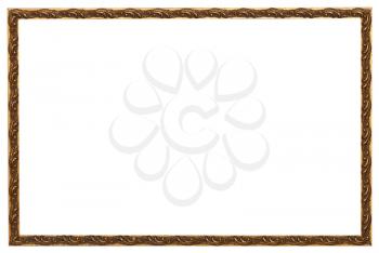 carved golden narrow picture frame with cut out canvas isolated on white background