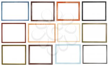 set of narrow simple picture frames with cut out canvas isolated on white background