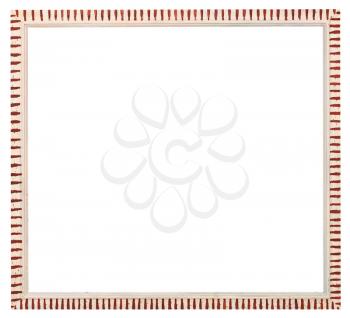 white striped wooden picture frame with cut out canvas isolated on white background