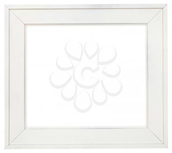 wide white wooden picture frame with cut out canvas isolated on white background