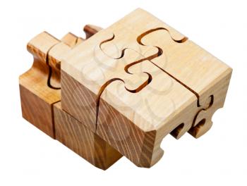 three dimensional wooden mechanical puzzle close up