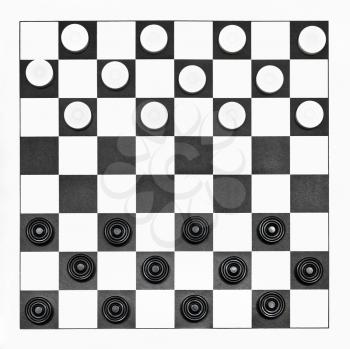 top view of starting position on 8x8 vinyl checkers board