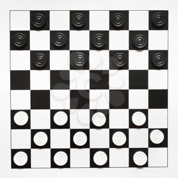 top view of starting position on 8x8 vinyl draughts board