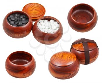 set of Wild Chinese Jujube Date Wood bowls for go game isolated on white background
