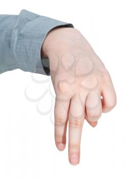 front view of walking finger man - hand gesture isolated on white background