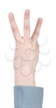 counting three - hand gesture isolated on white background