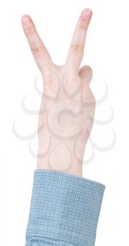 victory finger sign - hand gesture isolated on white background