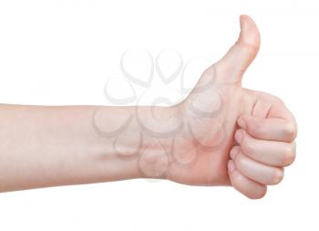 side view of thumb up - hand gesture isolated on white background