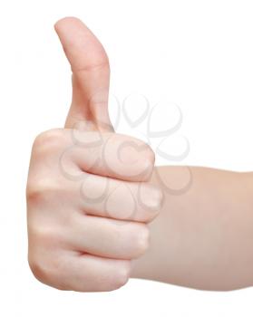 front view of thumb up - hand gesture isolated on white background
