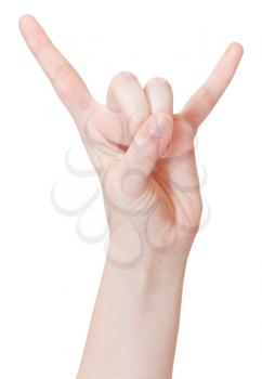 ily finger sign close up - hand gesture isolated on white background