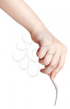 hand with fork isolated on white background