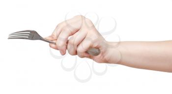 fork in hand isolated on white background