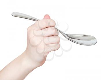 hand with soup spoon isolated on white background