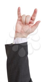 raised horns fingers sign - hand gesture isolated on white background