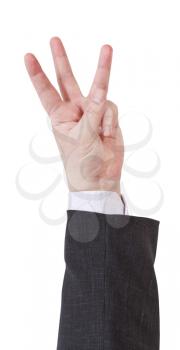 three fingers counting - hand gesture isolated on white background