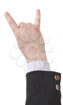 raised horns fingers - hand gesture isolated on white background