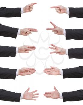 set of counted businessman hand gesture isolated on white background