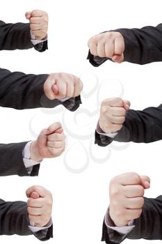 set of hand gesture with clenched fingers isolated on white background